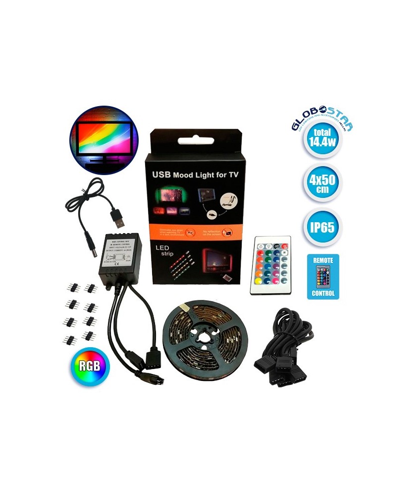 Πλήρες Κιτ Κρυφού Φωτισμού RGB με USB για Τηλεοράσεις και Τηλεχειριστήριο GloboStar 06006